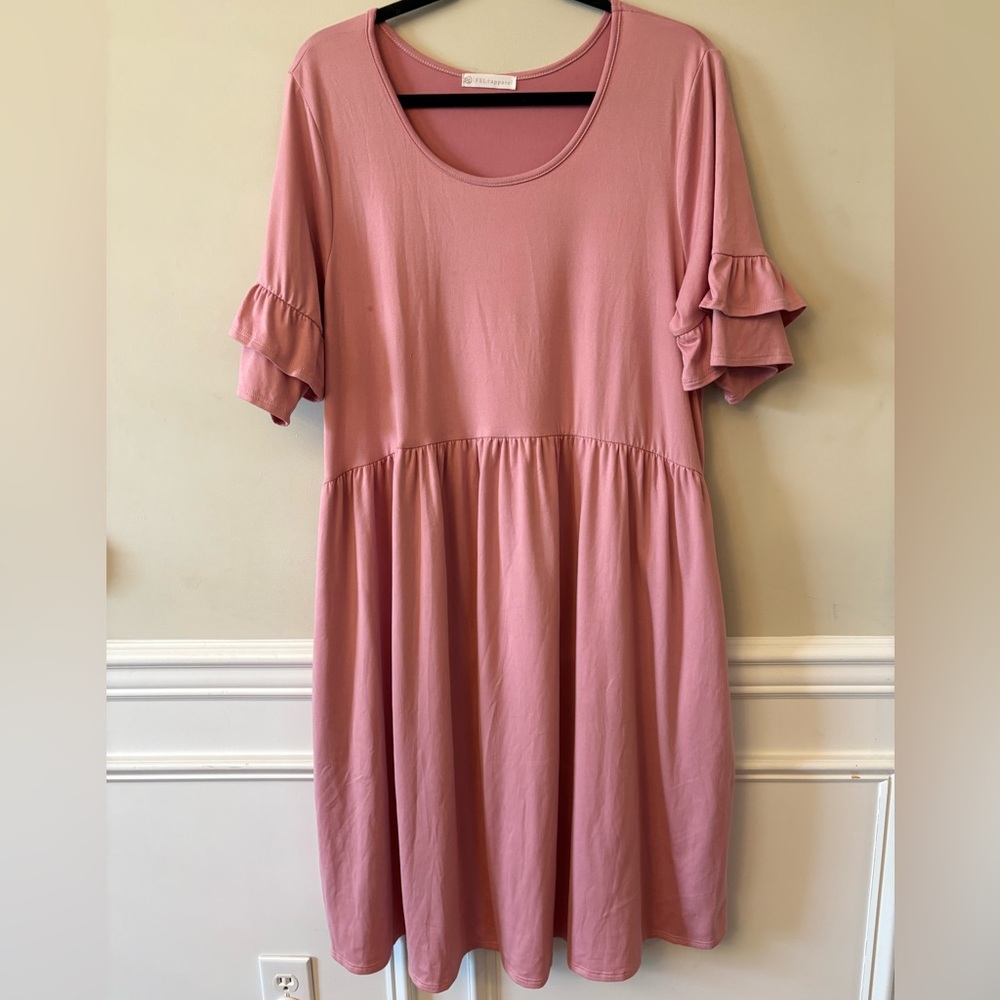 Chic Mauve Ruffle Sleeve Midi Dress